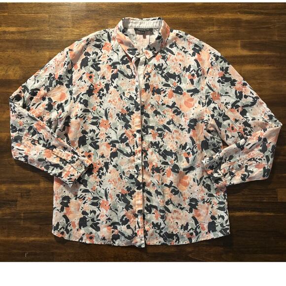 Lafayette 148 Women’s Large Shirt Button Up Blouse 100% Linen Collared - Picture 1 of 9